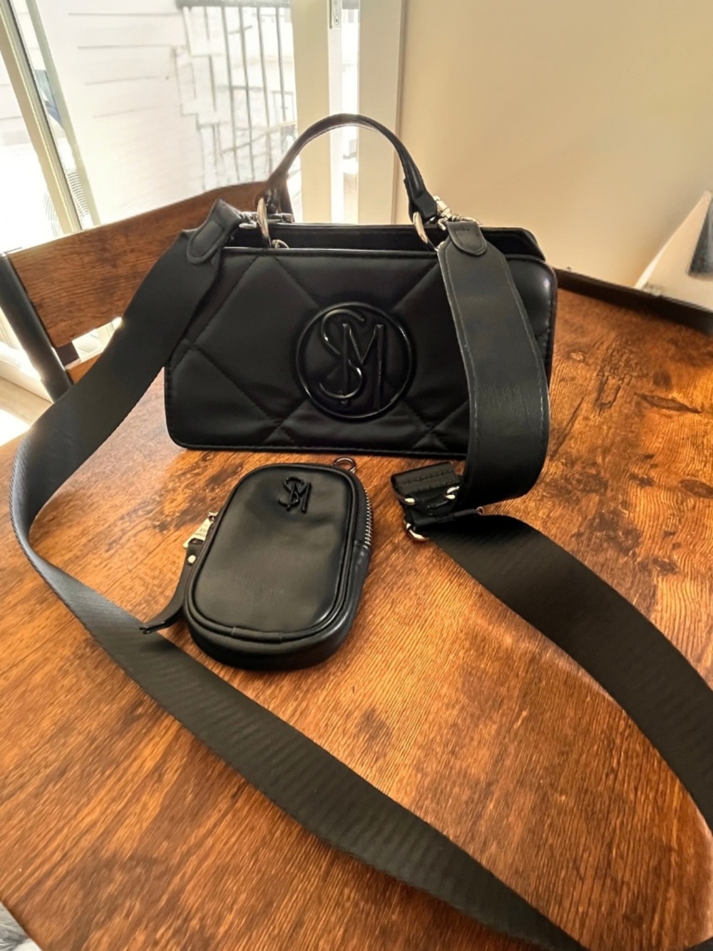 Steve Madden Bevie Quilted Satchel/Crossbody Bag in black